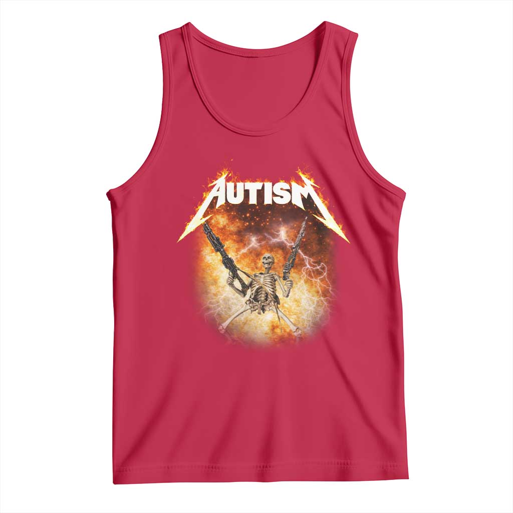 Autism Skeleton Funny Meme Tank Top Fire Burning Flames