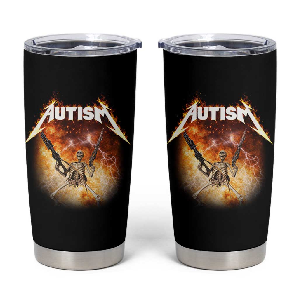 Autism Skeleton Funny Meme Tumbler Cup Fire Burning Flames
