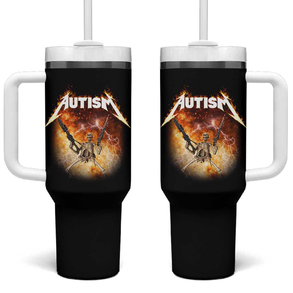 Autism Skeleton Funny Meme Tumbler With Handle Fire Burning Flames