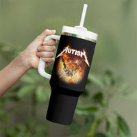 Autism Skeleton Funny Meme Tumbler With Handle Fire Burning Flames