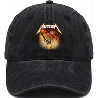 Autism Skeleton Funny Meme Washed Cotton Baseball Cap Fire Burning Flames