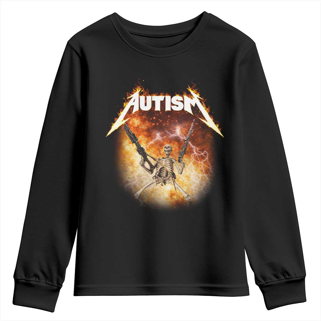 Autism Skeleton Funny Meme Youth Sweatshirt Fire Burning Flames