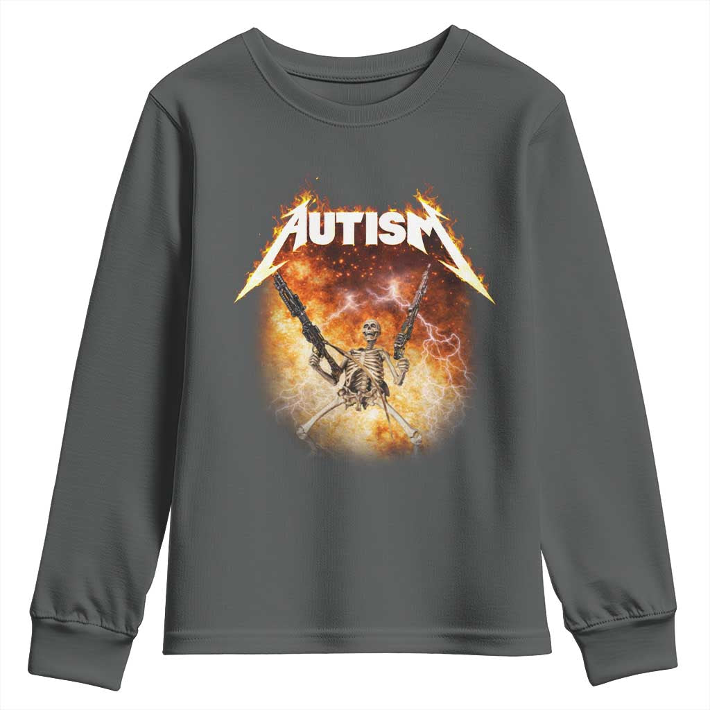 Autism Skeleton Funny Meme Youth Sweatshirt Fire Burning Flames