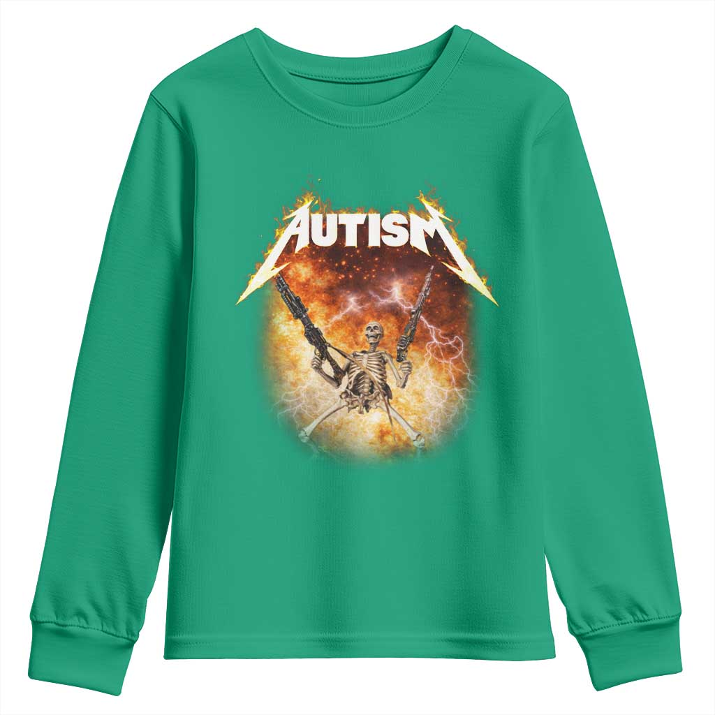Autism Skeleton Funny Meme Youth Sweatshirt Fire Burning Flames