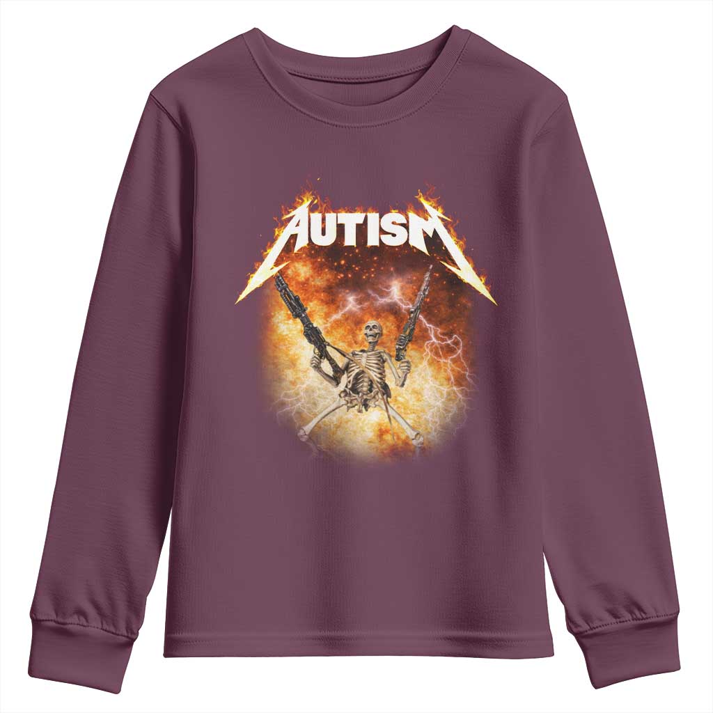 Autism Skeleton Funny Meme Youth Sweatshirt Fire Burning Flames