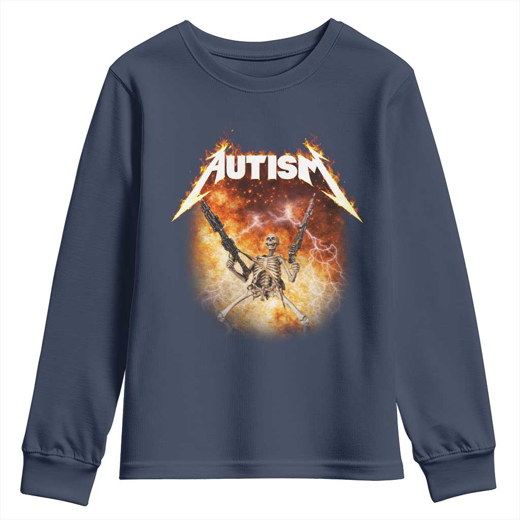 Autism Skeleton Funny Meme Youth Sweatshirt Fire Burning Flames