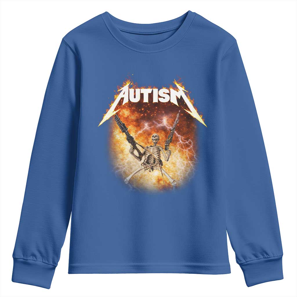 Autism Skeleton Funny Meme Youth Sweatshirt Fire Burning Flames