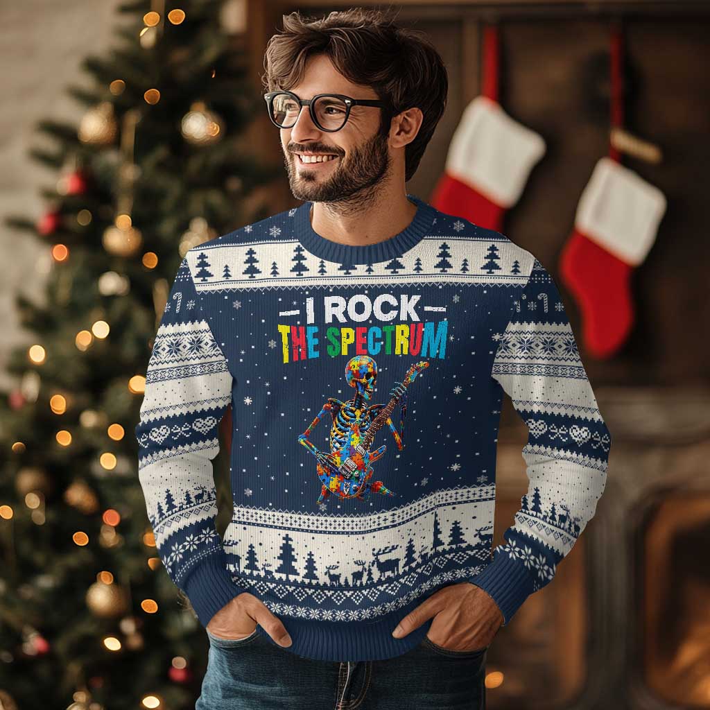 Autism Skeleton Rocker Ugly Christmas Sweater I Rock The Spectrum Autism Awareness