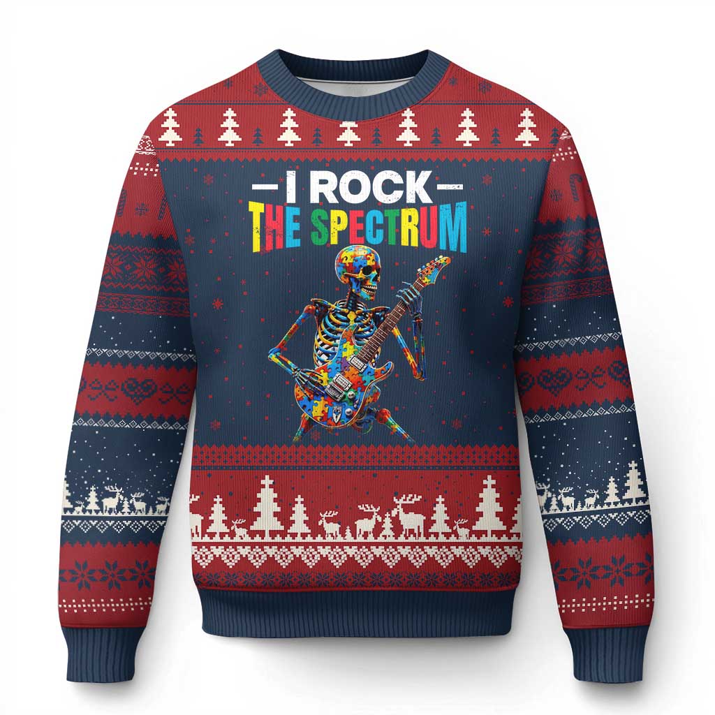 Autism Skeleton Rocker Ugly Christmas Sweater I Rock The Spectrum Autism Awareness