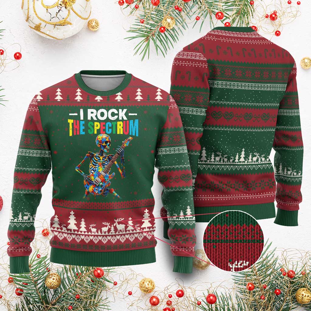 Autism Skeleton Rocker Ugly Christmas Sweater I Rock The Spectrum Autism Awareness