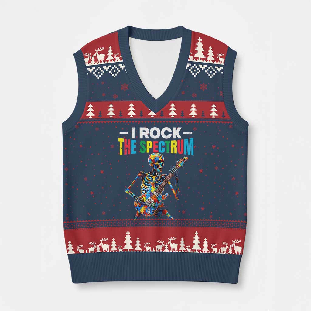 Autism Skeleton Rocker V-Neck Knit Sweater Vest I Rock The Spectrum Autism Awareness