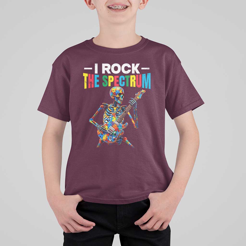 Autism Skeleton Rocker T Shirt For Kid I Rock The Spectrum Autism Awareness