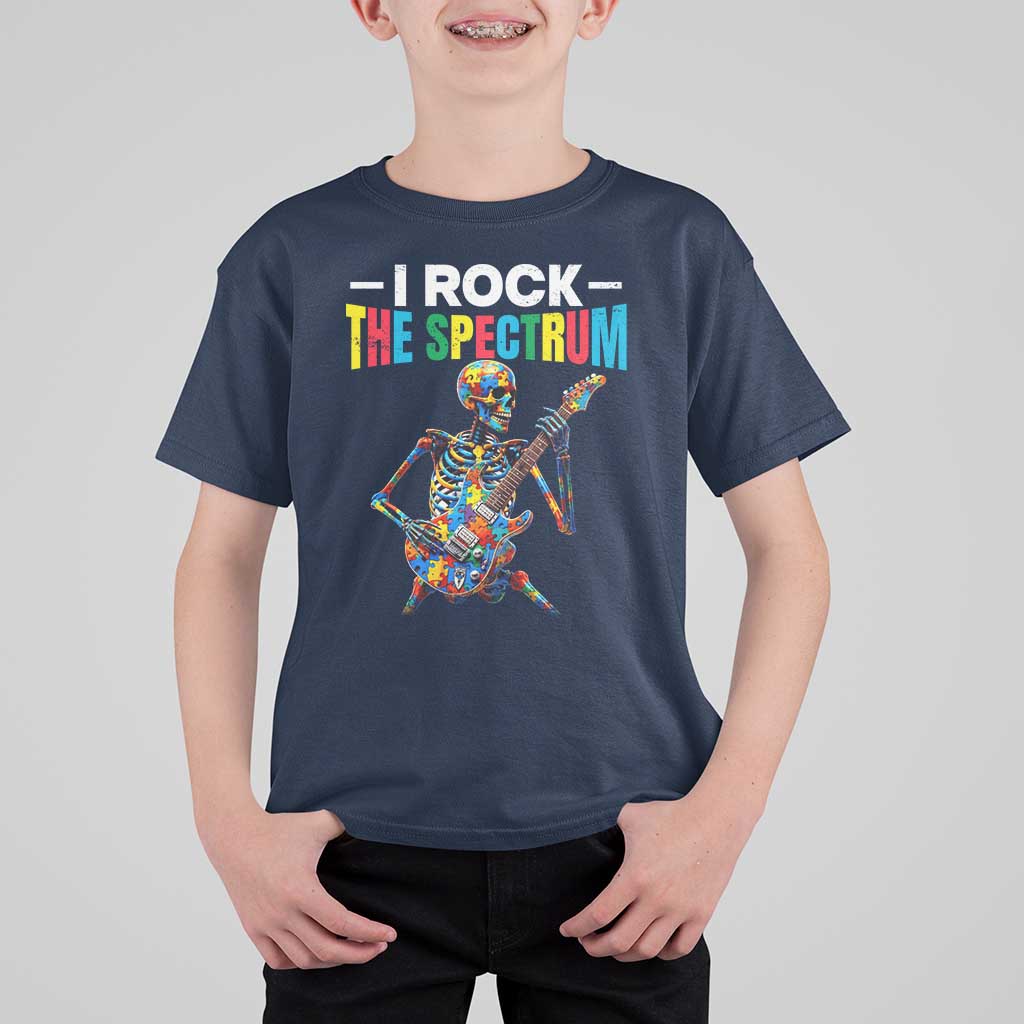 Autism Skeleton Rocker T Shirt For Kid I Rock The Spectrum Autism Awareness