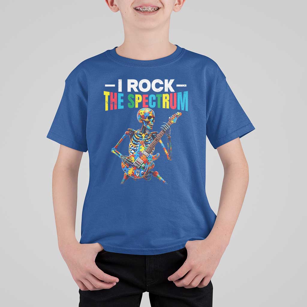 Autism Skeleton Rocker T Shirt For Kid I Rock The Spectrum Autism Awareness