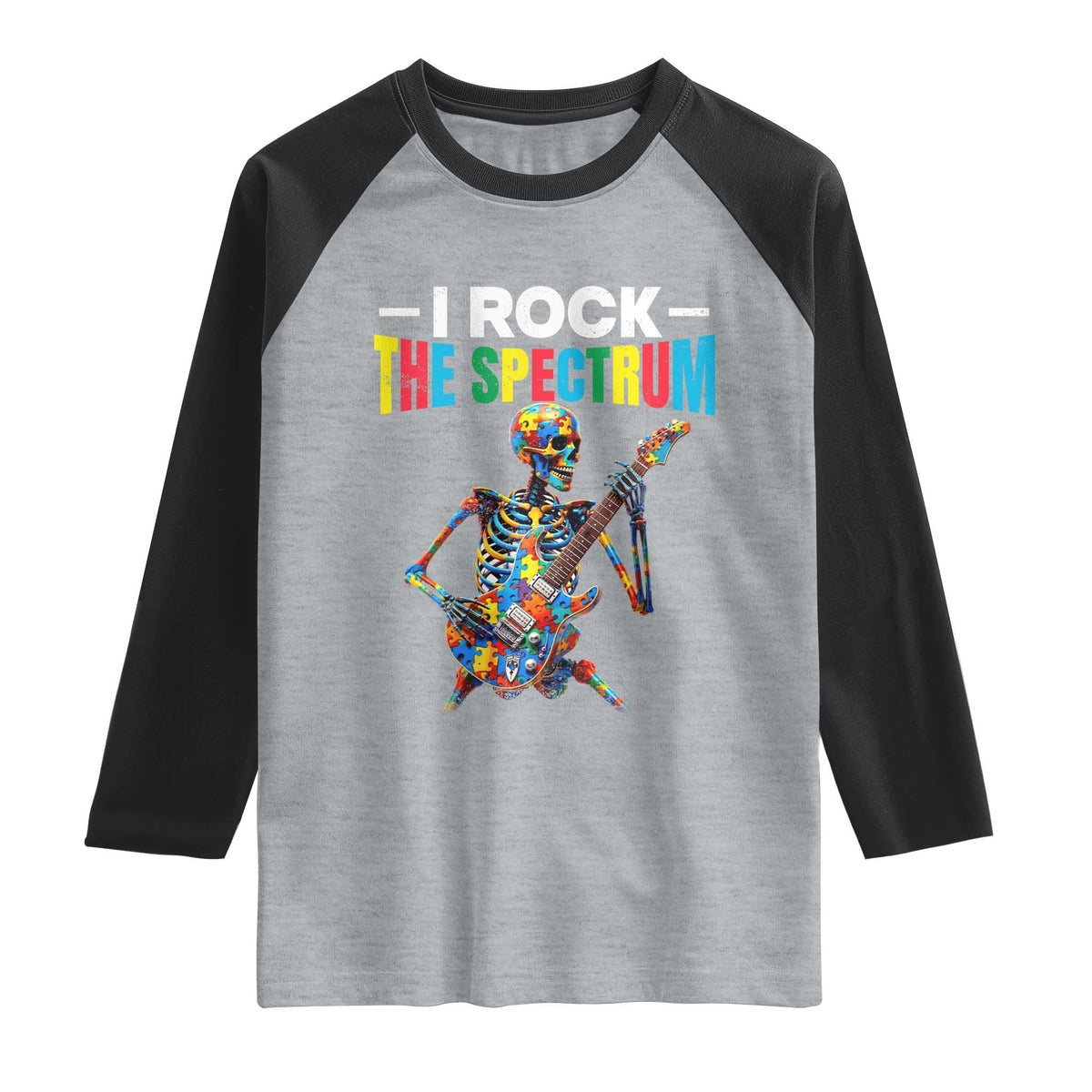 Autism Skeleton Rocker Raglan Shirt I Rock The Spectrum Autism Awareness