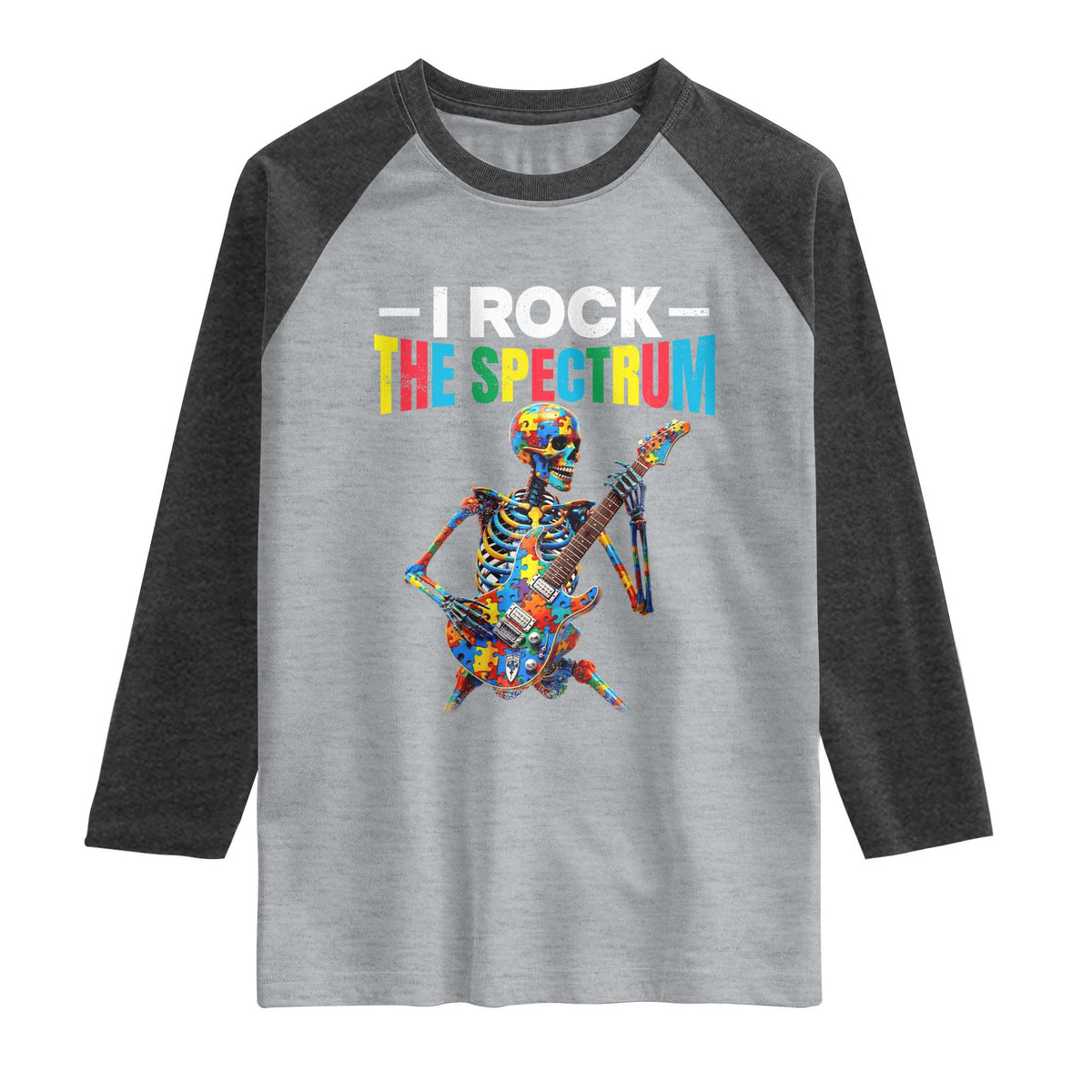Autism Skeleton Rocker Raglan Shirt I Rock The Spectrum Autism Awareness