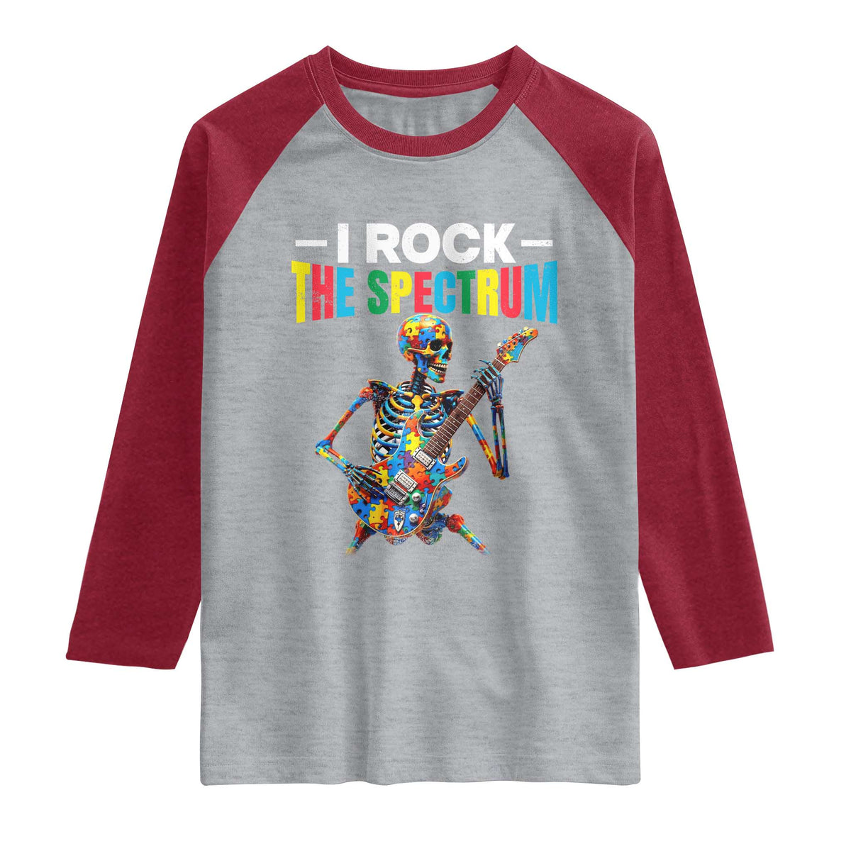 Autism Skeleton Rocker Raglan Shirt I Rock The Spectrum Autism Awareness