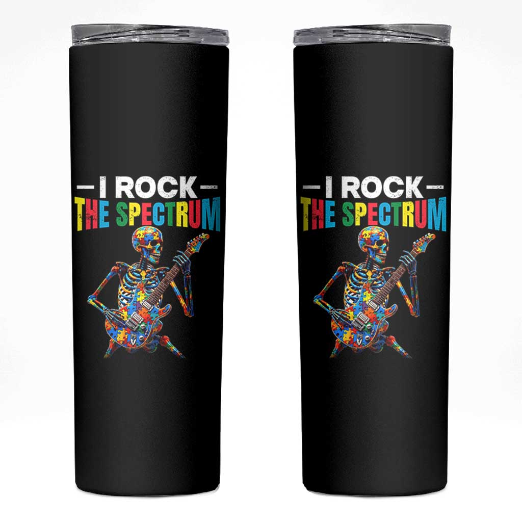 Autism Skeleton Rocker Skinny Tumbler I Rock The Spectrum Autism Awareness