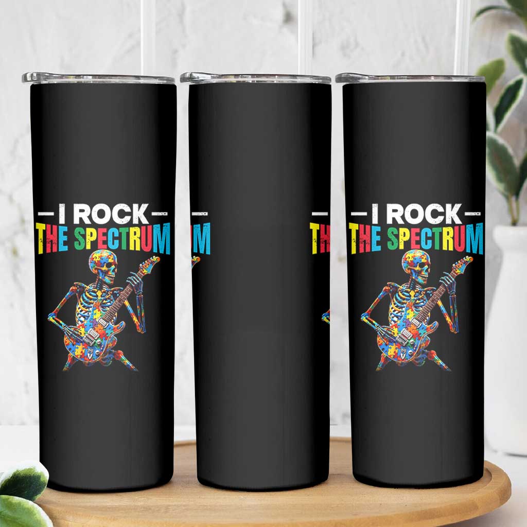 Autism Skeleton Rocker Skinny Tumbler I Rock The Spectrum Autism Awareness