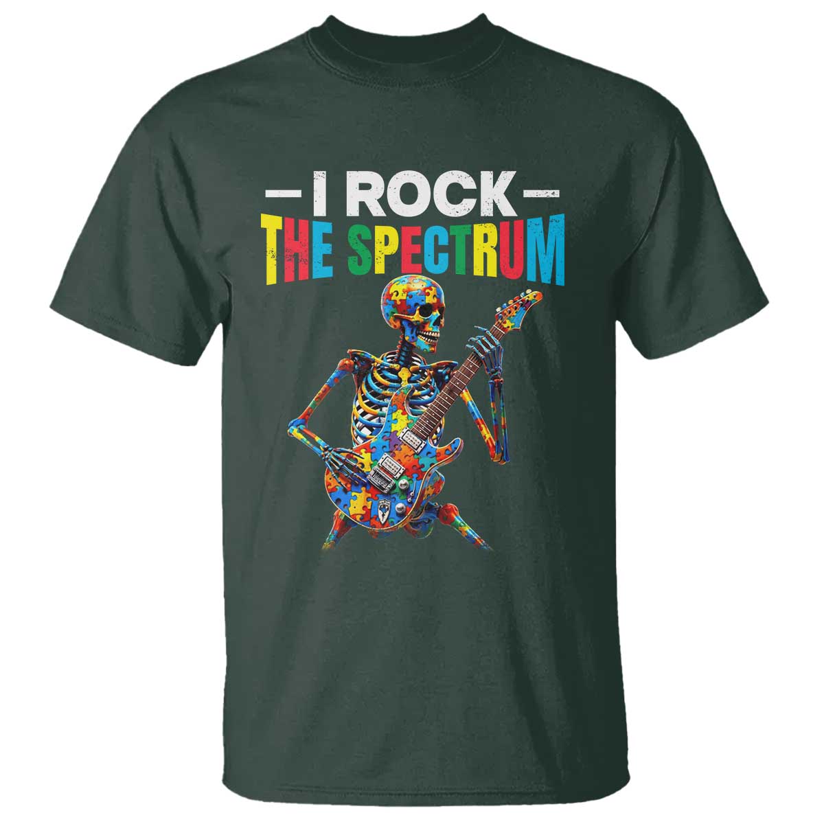 Autism Skeleton Rocker T Shirt I Rock The Spectrum Autism Awareness