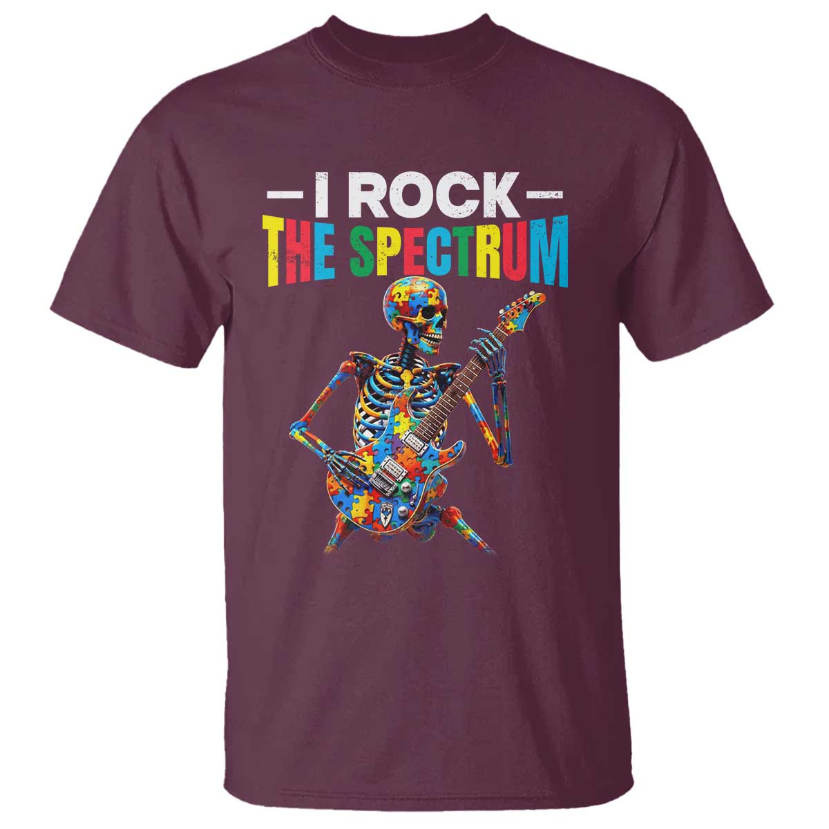 Autism Skeleton Rocker T Shirt I Rock The Spectrum Autism Awareness