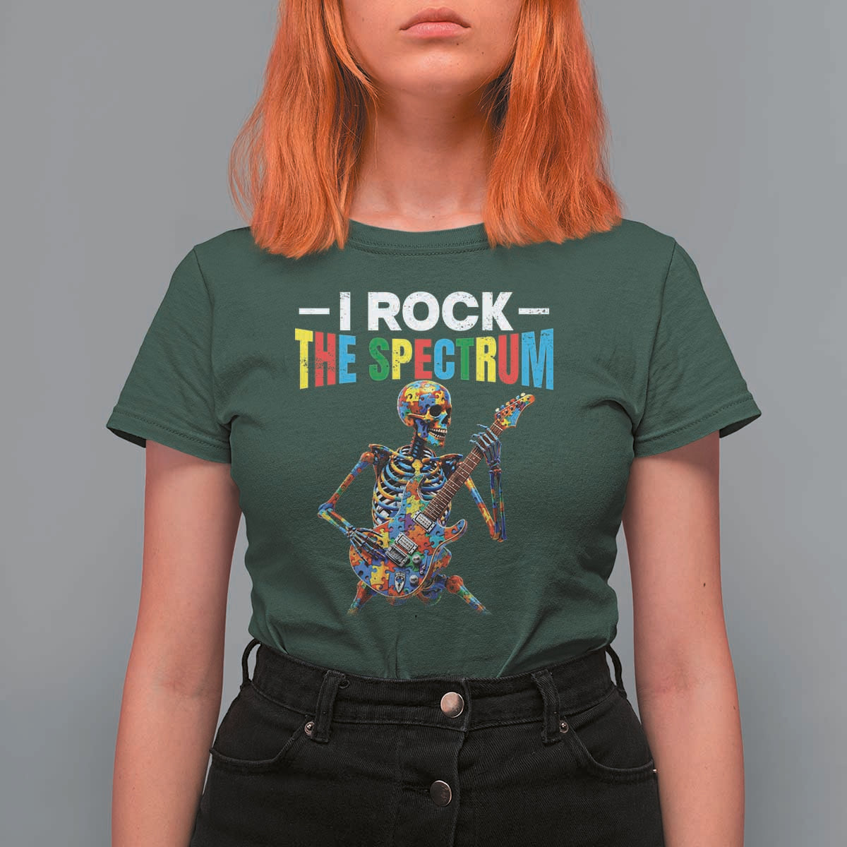 Autism Skeleton Rocker T Shirt For Women I Rock The Spectrum Autism Awareness