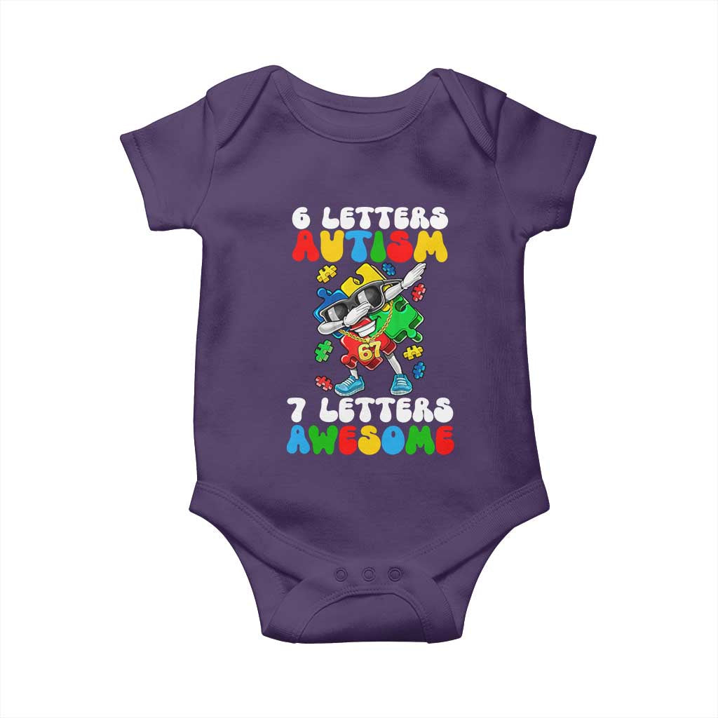 Funny 67 Autism Awareness Baby Onesie 6 Letters Autism 7 Letters Awesome Dabbing Puzzle