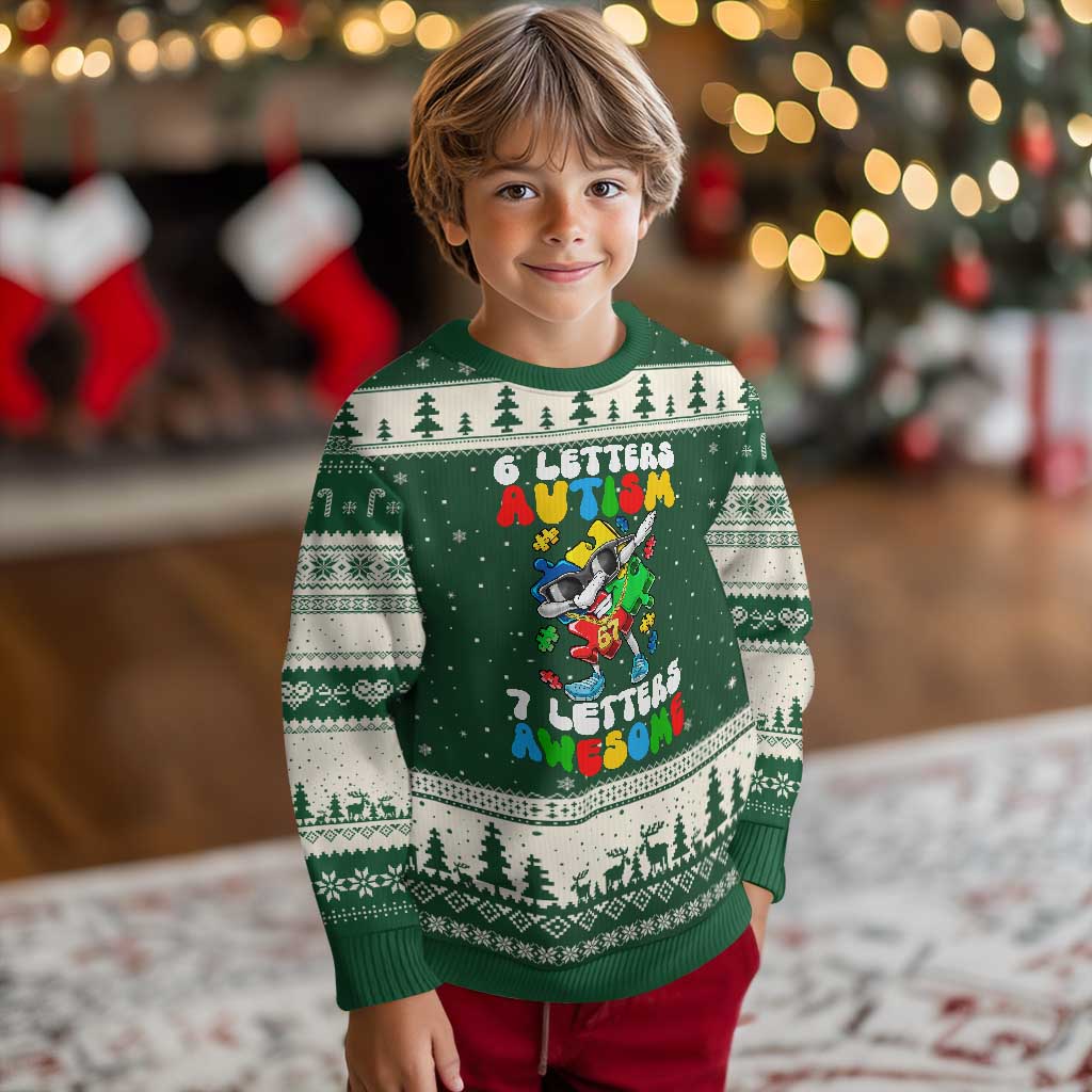 Funny 67 Autism Awareness Ugly Christmas Sweater 6 Letters Autism 7 Letters Awesome Dabbing Puzzle
