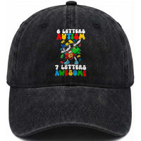 Funny 67 Autism Awareness Washed Cotton Baseball Cap 6 Letters Autism 7 Letters Awesome Dabbing Puzzle