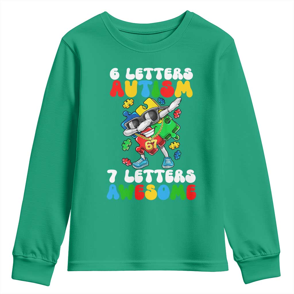 Funny 67 Autism Awareness Youth Sweatshirt 6 Letters Autism 7 Letters Awesome Dabbing Puzzle