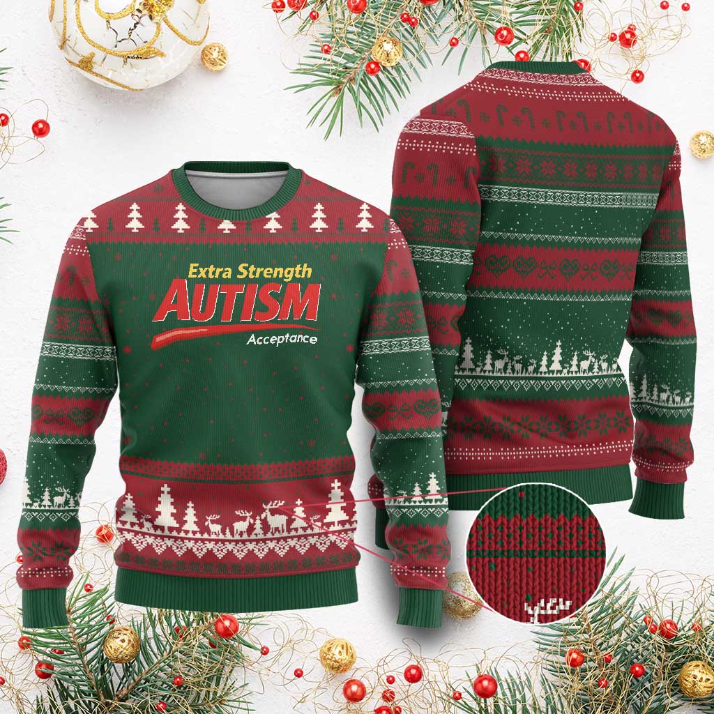 Funny Extra Strength Autism Acceptance Inappropriate Autism Meme Ugly Christmas Sweater