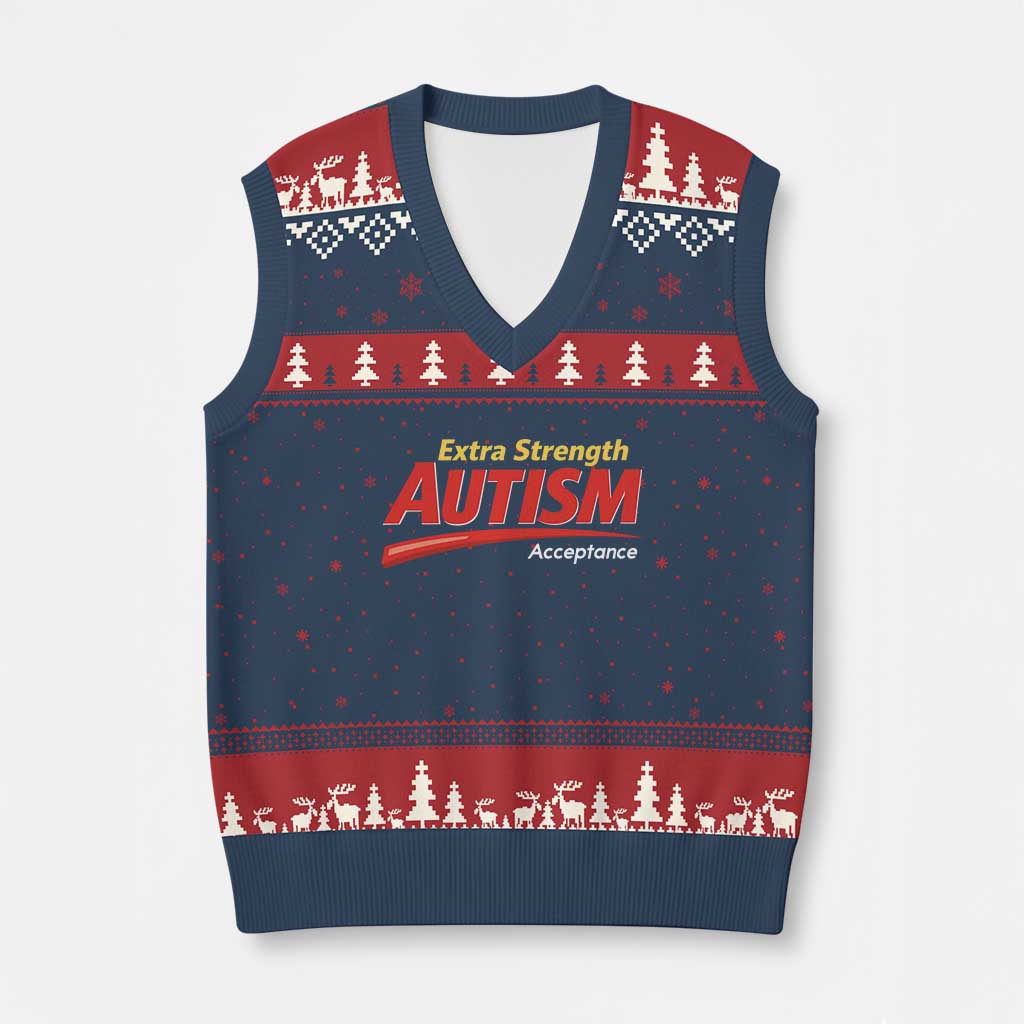Funny Extra Strength Autism Acceptance Inappropriate Autism Meme V-Neck Knit Sweater Vest