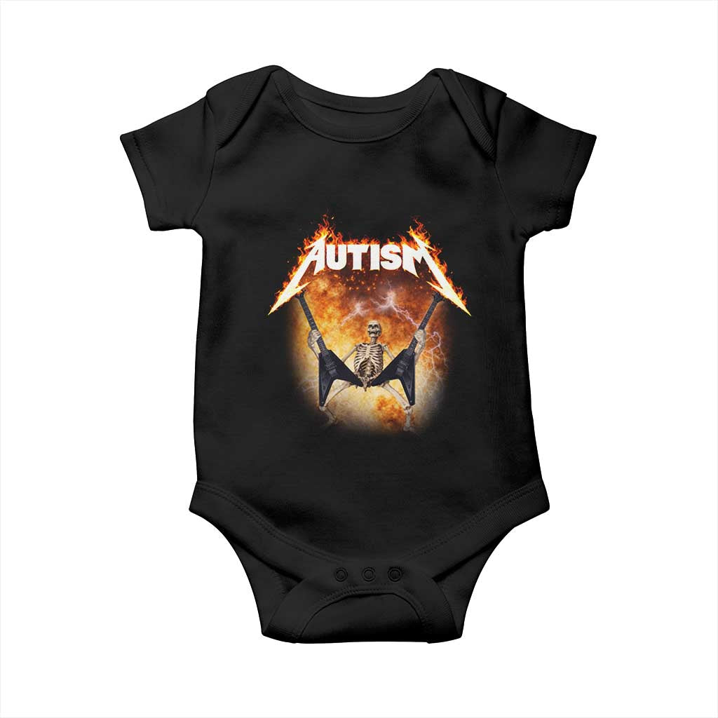 Autism Skeleton Rocker Baby Onesie Hardcore Rock Style Artwork