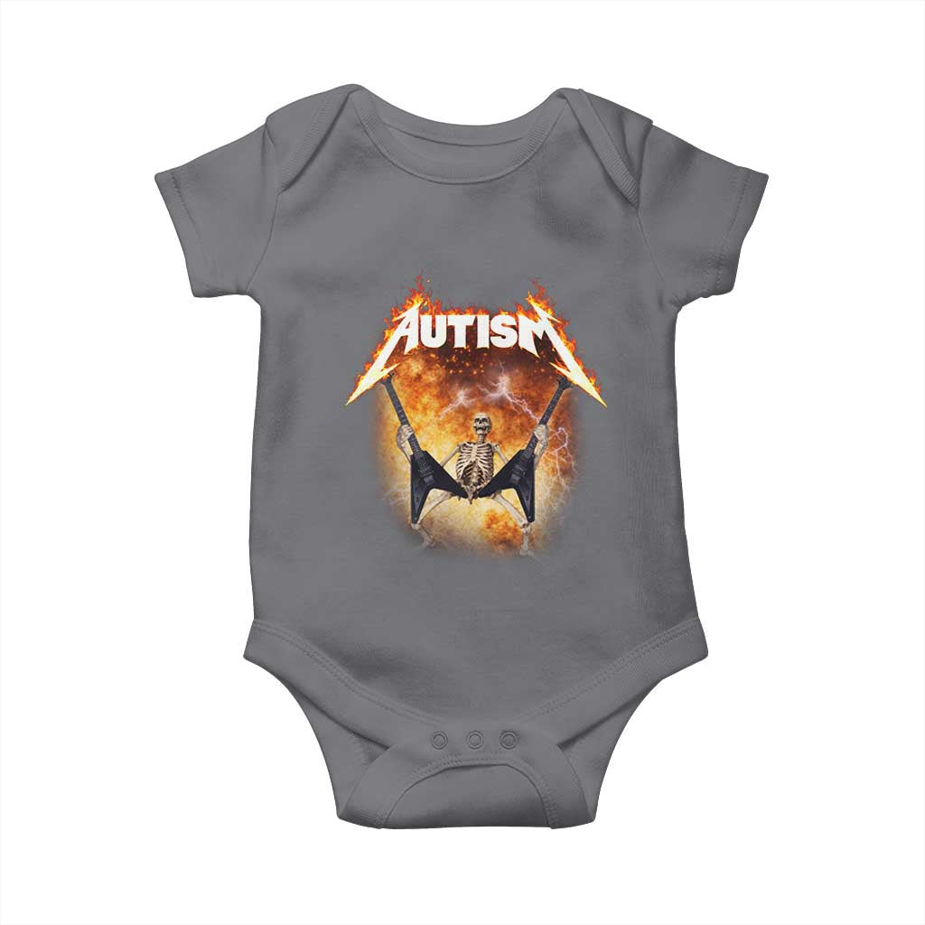 Autism Skeleton Rocker Baby Onesie Hardcore Rock Style Artwork