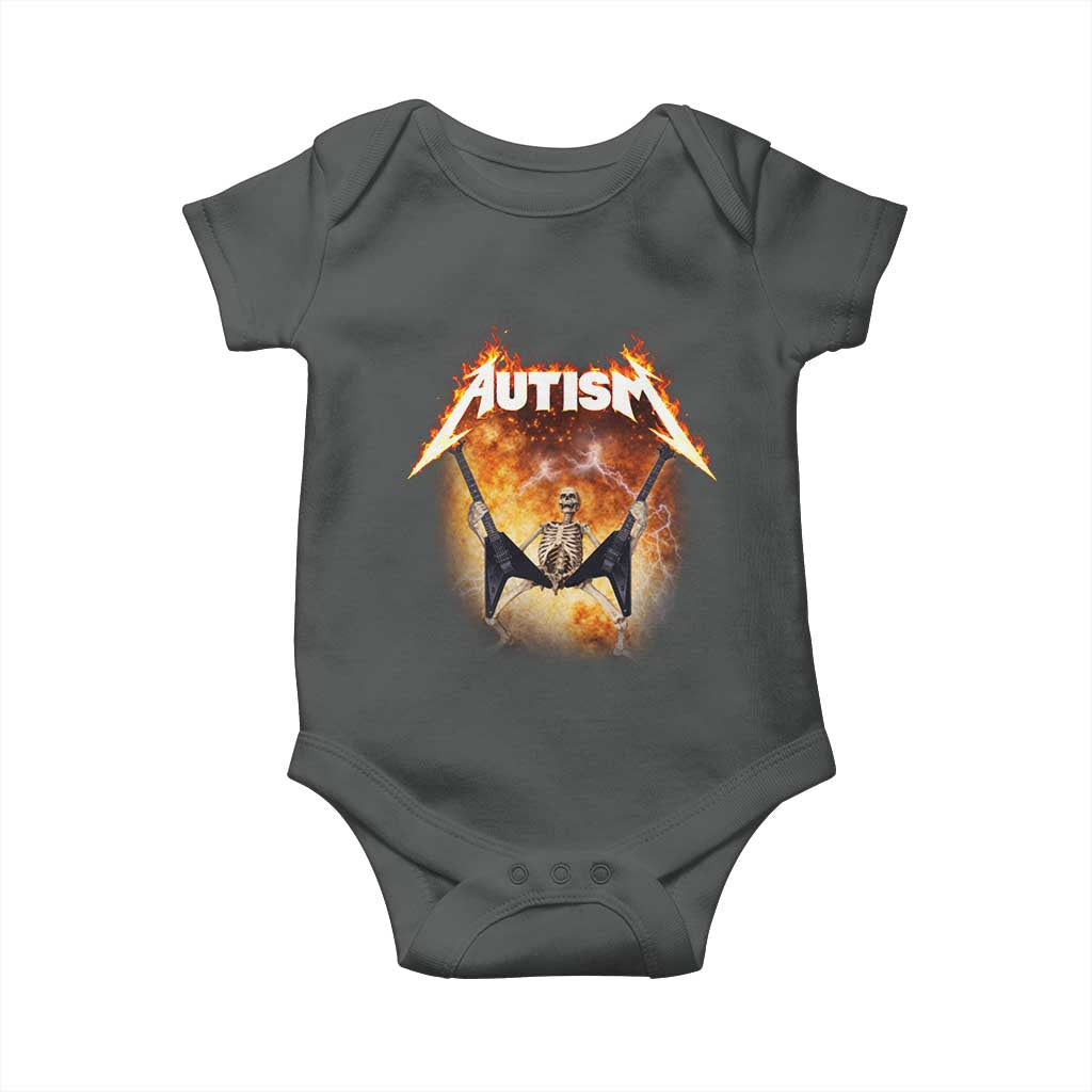Autism Skeleton Rocker Baby Onesie Hardcore Rock Style Artwork