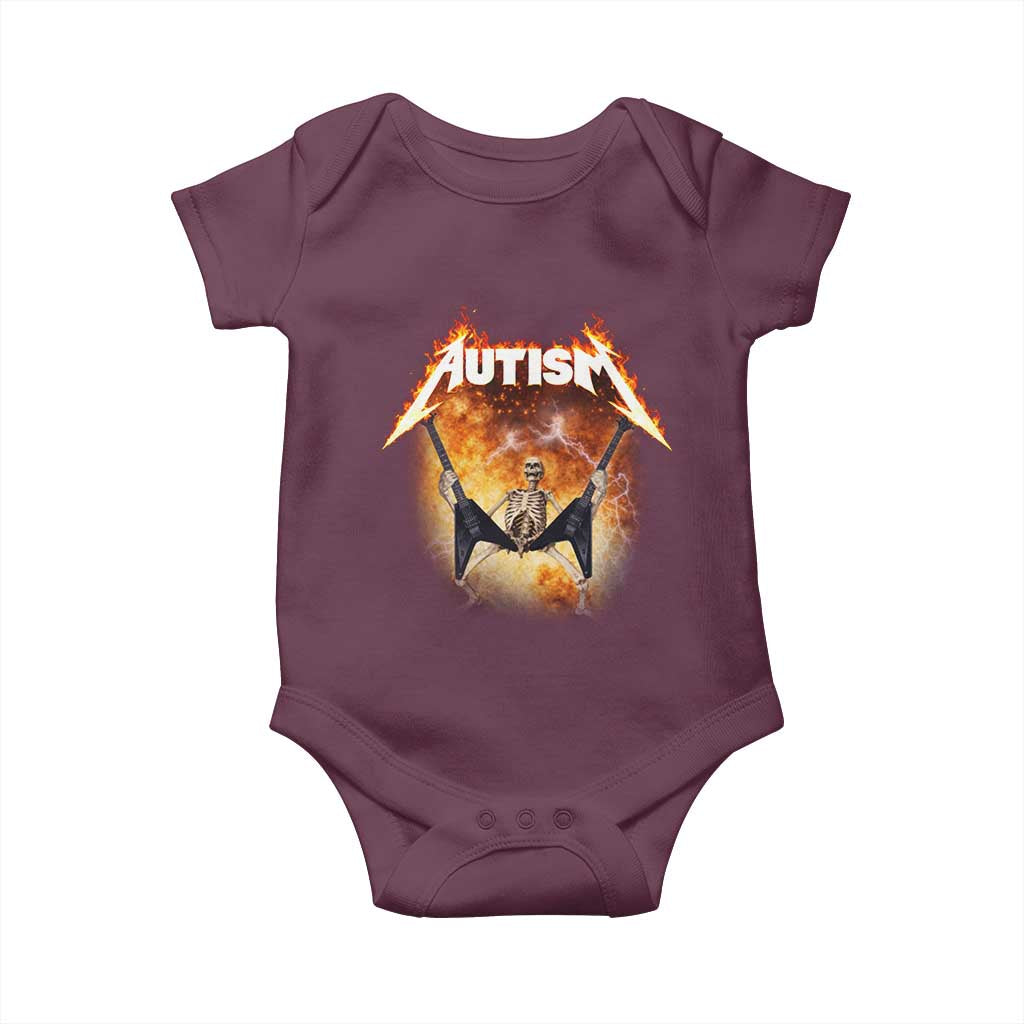 Autism Skeleton Rocker Baby Onesie Hardcore Rock Style Artwork