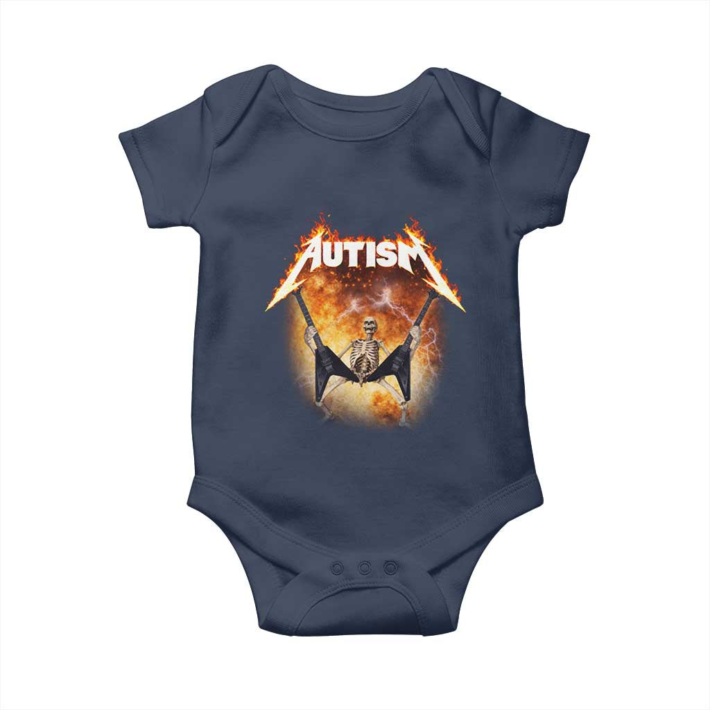 Autism Skeleton Rocker Baby Onesie Hardcore Rock Style Artwork