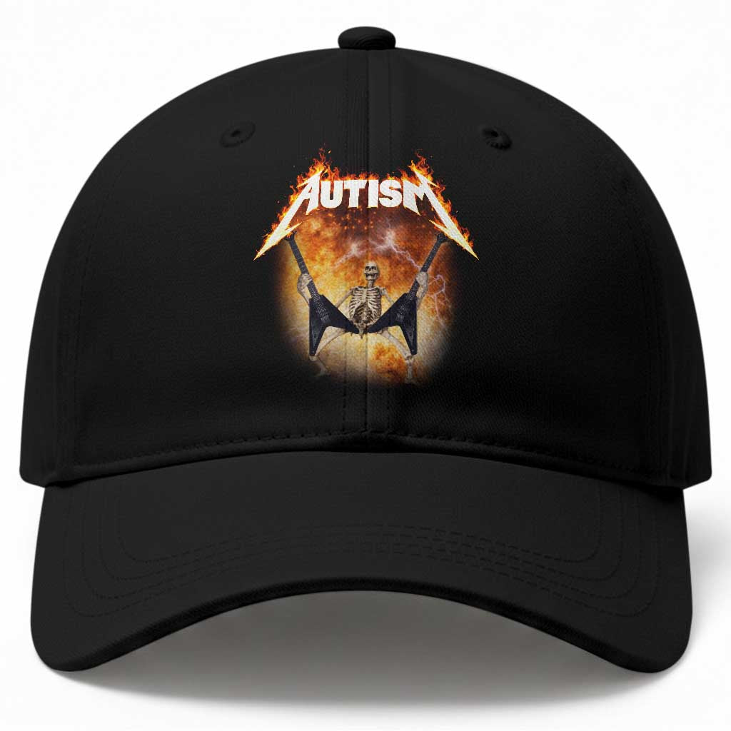 Autism Skeleton Rocker Baseball Cap Hardcore Rock Style Artwork