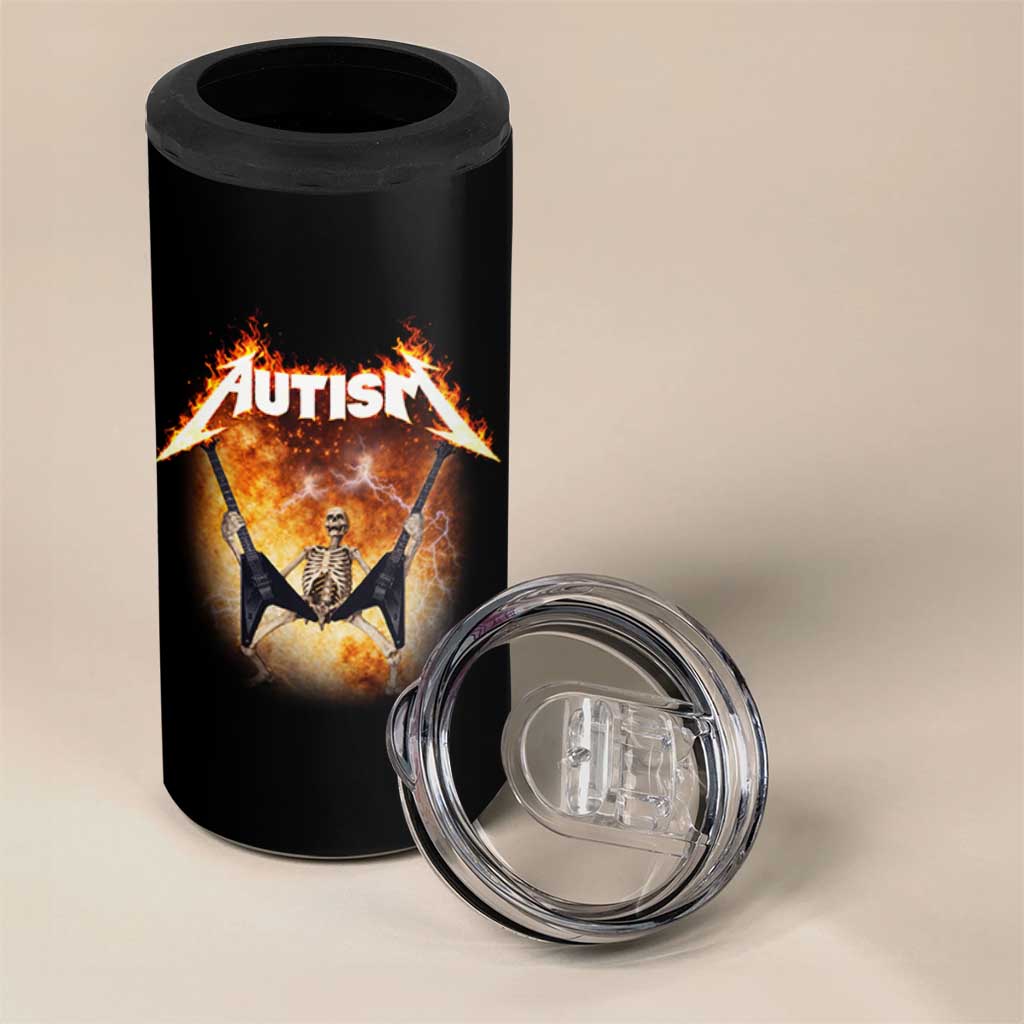 Autism Skeleton Rocker 4 in 1 Can Cooler Tumbler Hardcore Rock Style Artwork