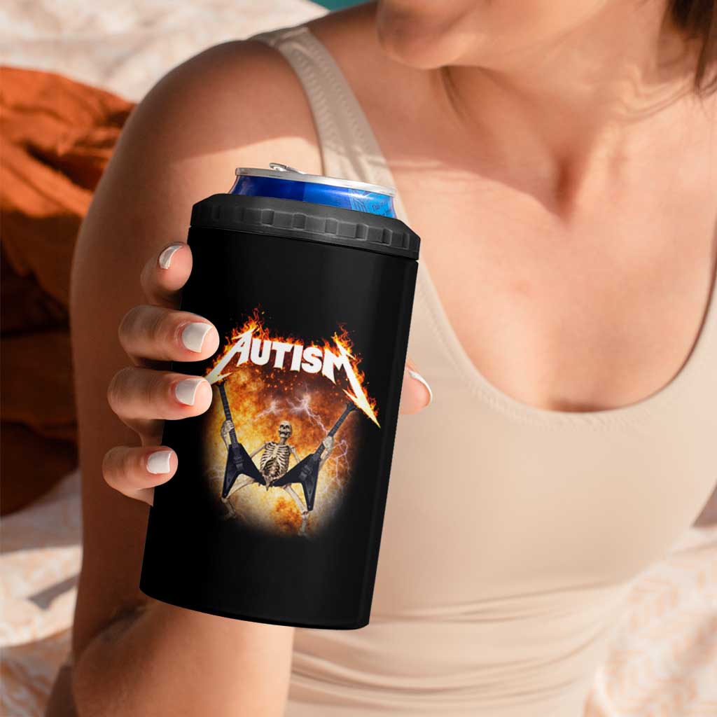 Autism Skeleton Rocker 4 in 1 Can Cooler Tumbler Hardcore Rock Style Artwork