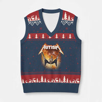 Autism Skeleton Rocker V-Neck Knit Sweater Vest Hardcore Rock Style Artwork