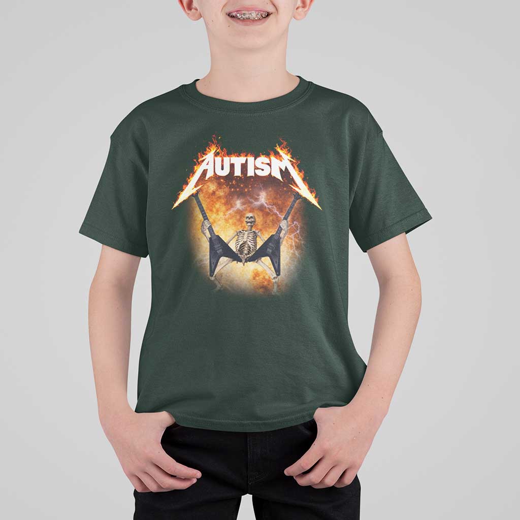 Autism Skeleton Rocker T Shirt For Kid Hardcore Rock Style Artwork