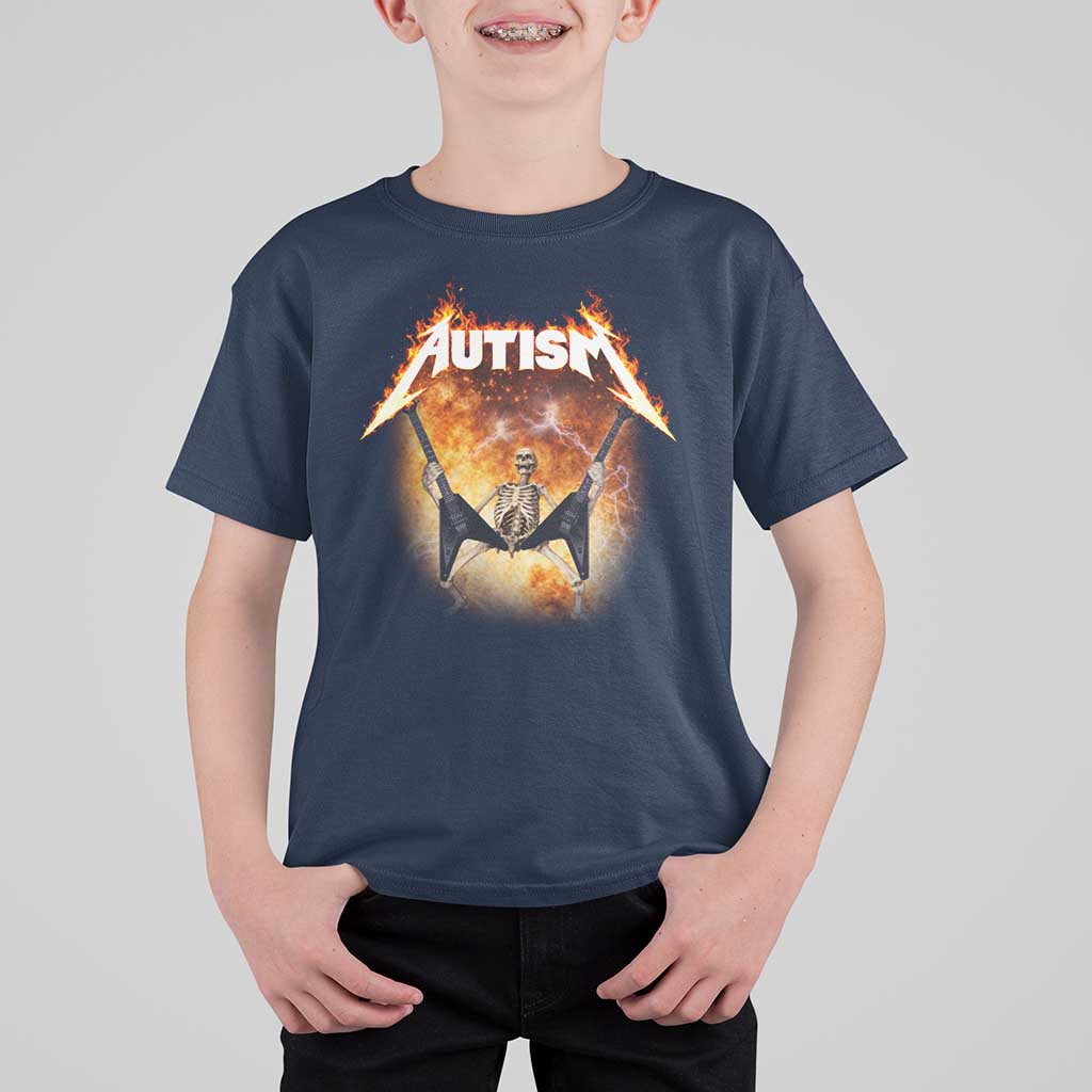 Autism Skeleton Rocker T Shirt For Kid Hardcore Rock Style Artwork