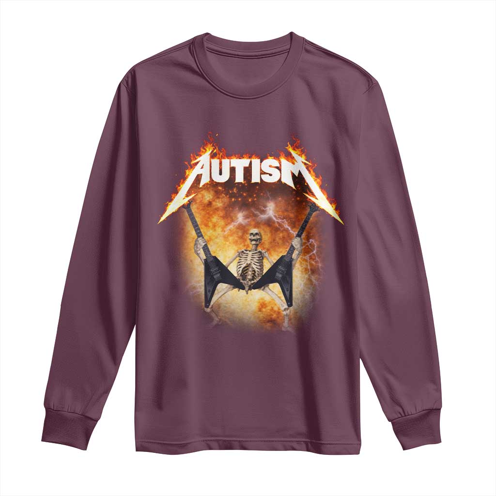 Autism Skeleton Rocker Long Sleeve Shirt Hardcore Rock Style Artwork