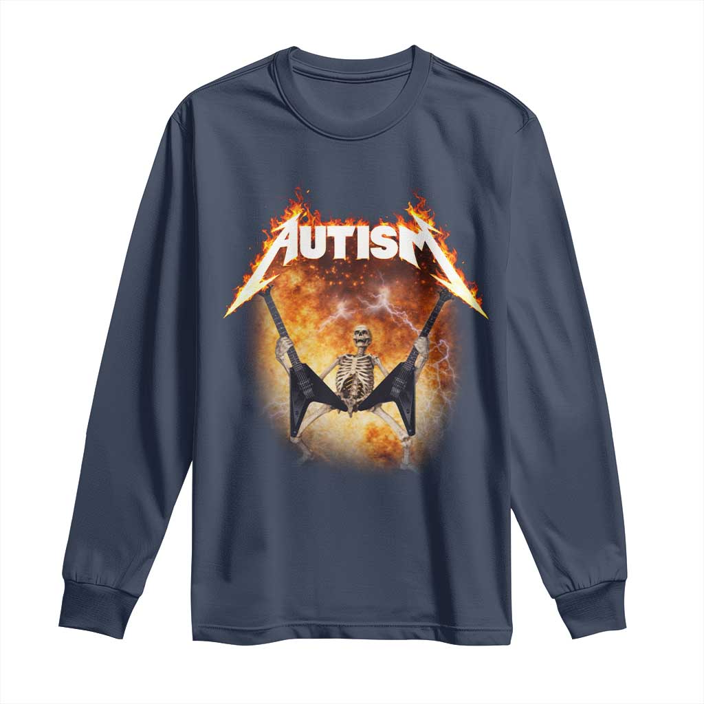Autism Skeleton Rocker Long Sleeve Shirt Hardcore Rock Style Artwork