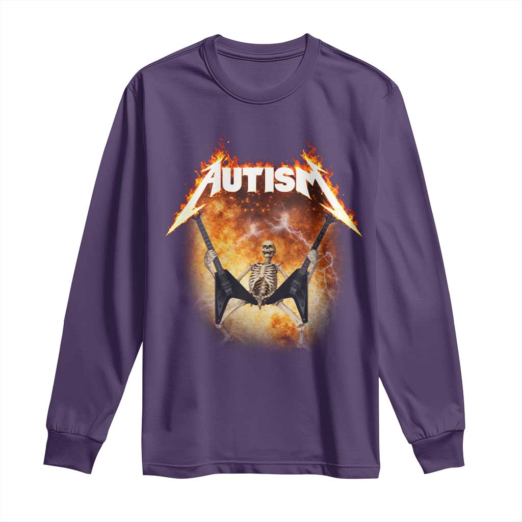 Autism Skeleton Rocker Long Sleeve Shirt Hardcore Rock Style Artwork