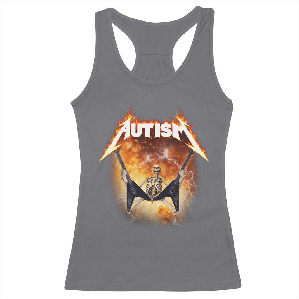 Autism Skeleton Rocker Racerback Tank Top Hardcore Rock Style Artwork