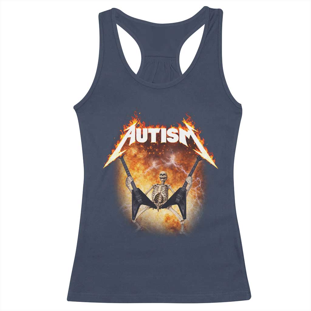 Autism Skeleton Rocker Racerback Tank Top Hardcore Rock Style Artwork