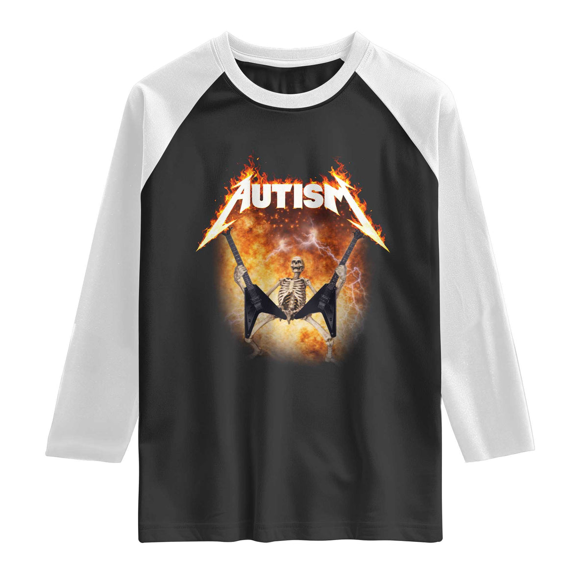 Autism Skeleton Rocker Raglan Shirt Hardcore Rock Style Artwork