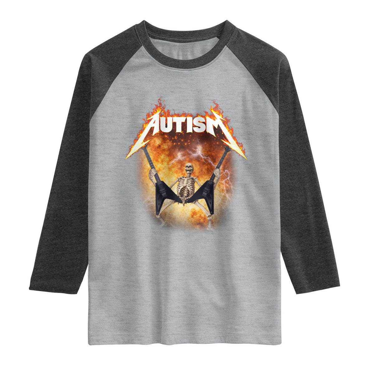 Autism Skeleton Rocker Raglan Shirt Hardcore Rock Style Artwork